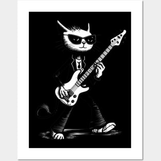 Funny Guitar Cat Rock Sunglasses Cat Playing Guitar Cool Cat Posters and Art
